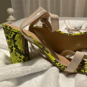Never worn florescent yellow/black/nude heels
